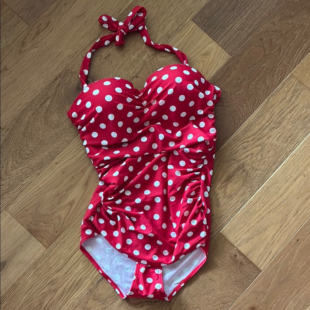 Red Polka Dot Halter Swimsuit—Summer is coming!